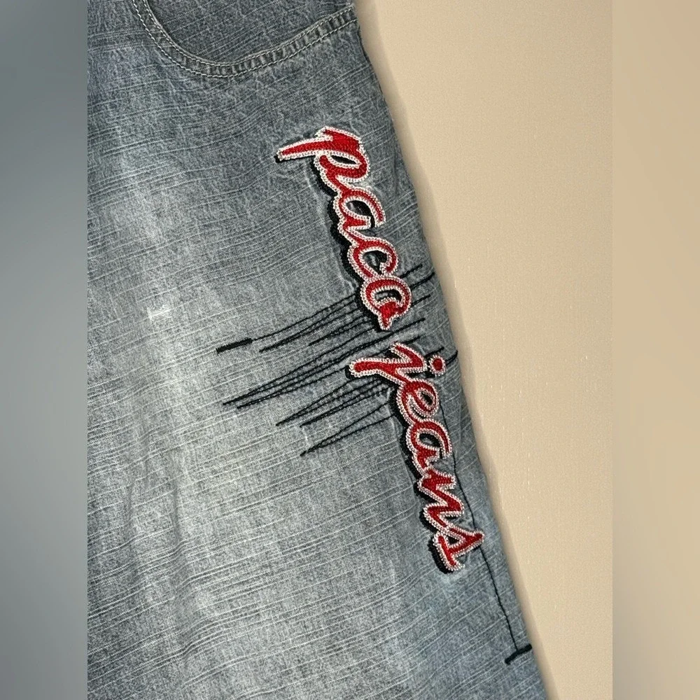 Vintage Paco Jeans Y2K Baggy Denim Jorts Embroidered Streetwear 32 Waist